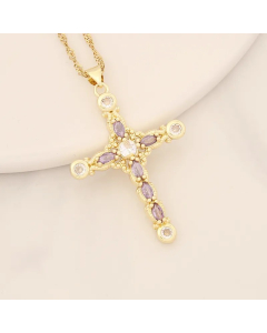 Shiny Cross Stainless Steel Copper Inlay Zircon Pendant Necklace