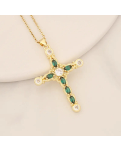 Shiny Cross Stainless Steel Copper Inlay Zircon Pendant Necklace