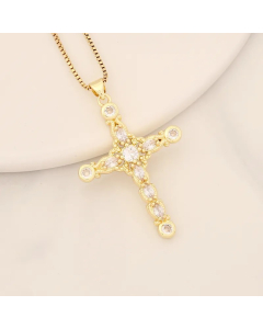 Shiny Cross Stainless Steel Copper Inlay Zircon Pendant Necklace