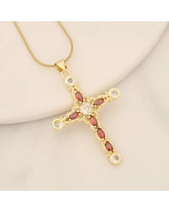 Shiny Cross Stainless Steel Copper Inlay Zircon Pendant Necklace