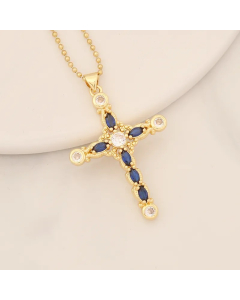 Shiny Cross Stainless Steel Copper Inlay Zircon Pendant Necklace