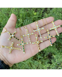 Shiny Cross Stainless Steel Copper Inlay Zircon Pendant Necklace_colorza_8