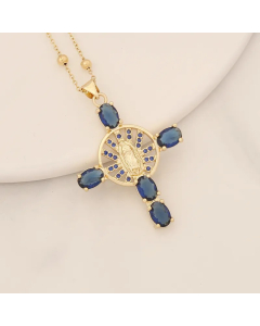 Artistic Portrait Cross Stainless Steel Copper Inlay Zircon Pendant Necklace