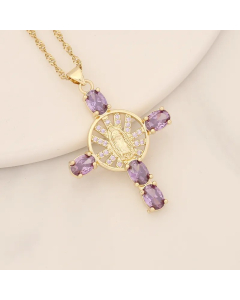 Artistic Portrait Cross Stainless Steel Copper Inlay Zircon Pendant Necklace