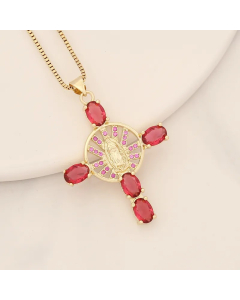 Artistic Portrait Cross Stainless Steel Copper Inlay Zircon Pendant Necklace