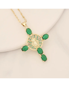 Artistic Portrait Cross Stainless Steel Copper Inlay Zircon Pendant Necklace
