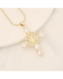 Artistic Portrait Cross Stainless Steel Copper Inlay Zircon Pendant Necklace