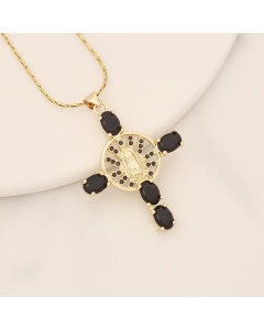 Artistic Portrait Cross Stainless Steel Copper Inlay Zircon Pendant Necklace