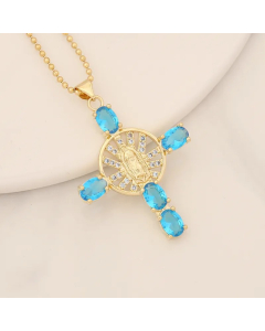 Artistic Portrait Cross Stainless Steel Copper Inlay Zircon Pendant Necklace