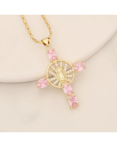 Artistic Portrait Cross Stainless Steel Copper Inlay Zircon Pendant Necklace