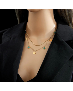 Simple Style Round Flower Titanium Steel Inlay Rhinestones Opal 18K Gold Plated Layered Necklaces