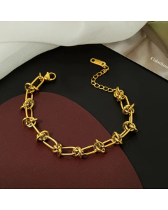 Wholesale Stainless Steel Necklace Hip-Hop Geometric Plating 18K Gold Plated Necklace-Gold Color-Bracelet