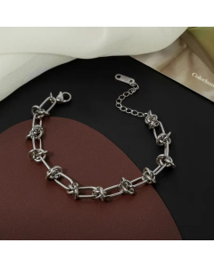 Wholesale Stainless Steel Necklace Hip-Hop Geometric Plating 18K Gold Plated Necklace-Steel Color-Bracelet