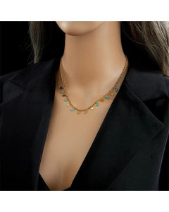 Retro Star Moon Titanium Steel Enamel 18K Gold Plated Necklace