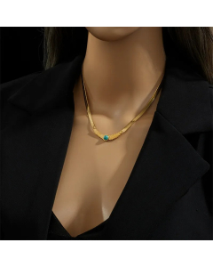 Retro Wings Titanium Steel Inlay Turquoise 18K Gold Plated Necklace