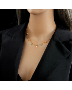 Simple Style Pentagram Titanium Steel Enamel 18K Gold Plated Necklace