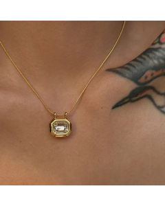 Simple Style Polygon Titanium Steel Plating Inlay Zircon 18K Gold Plated Pendant Necklace
