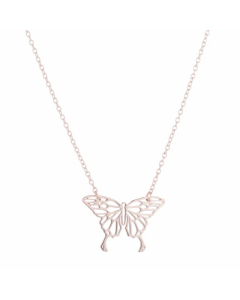 Rose Gold Color Hollow Out Butterfly Stainless Steel Necklace 