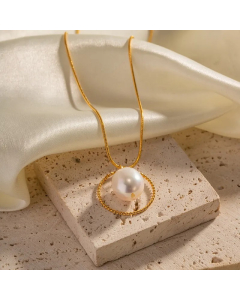 INS Style Simple Style Circle Stainless Steel Pearl Plating 18K Gold Plated Pendant Necklace