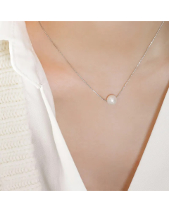 Steel Color Round Freshwater Pearl Titanium Steel 18K Gold Plated Pendant Necklace