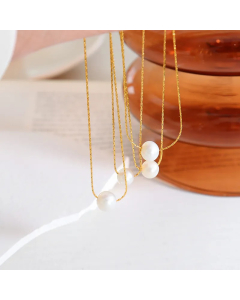 Classic Style Round Freshwater Pearl Titanium Steel 18K Gold Plated Pendant Necklace_colorza_1