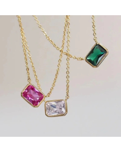 Simple Style Rectangle Titanium Steel Plating Inlay Zircon Pendant Necklace