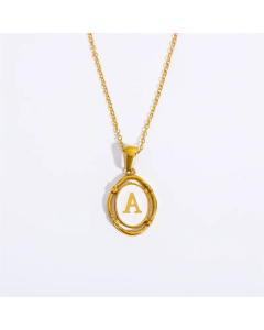 Letter A Oval Titanium Steel Plating 18K Gold Plated Pendant Necklace Long Necklace