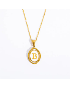 Letter B Oval Titanium Steel Plating 18K Gold Plated Pendant Necklace Long Necklace
