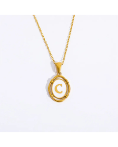 Letter C Oval Titanium Steel Plating 18K Gold Plated Pendant Necklace Long Necklace