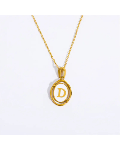 Letter D Oval Titanium Steel Plating 18K Gold Plated Pendant Necklace Long Necklace