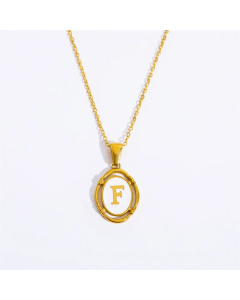 Letter F Oval Titanium Steel Plating 18K Gold Plated Pendant Necklace Long Necklace