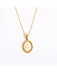 Letter G Oval Titanium Steel Plating 18K Gold Plated Pendant Necklace Long Necklace