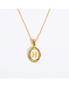 Letter H Oval Titanium Steel Plating 18K Gold Plated Pendant Necklace Long Necklace