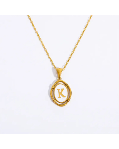 Letter K Oval Titanium Steel Plating 18K Gold Plated Pendant Necklace Long Necklace