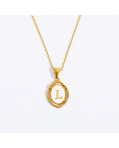 Letter L Oval Titanium Steel Plating 18K Gold Plated Pendant Necklace Long Necklace