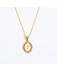 Letter P Oval Titanium Steel Plating 18K Gold Plated Pendant Necklace Long Necklace