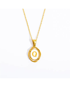Letter Q Oval Titanium Steel Plating 18K Gold Plated Pendant Necklace Long Necklace
