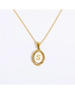 Letter S Oval Titanium Steel Plating 18K Gold Plated Pendant Necklace Long Necklace