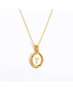 Letter Y Oval Titanium Steel Plating 18K Gold Plated Pendant Necklace Long Necklace