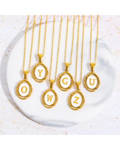 Streetwear Letter Oval Titanium Steel Plating 18K Gold Plated Pendant Necklace Long Necklace_colorza_4