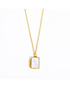 Retro Round Rectangle Titanium Steel Plating Inlay Shell 18K Gold Plated Pendant Necklace