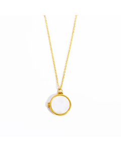 Retro Round Rectangle Titanium Steel Plating Inlay Shell 18K Gold Plated Pendant Necklace
