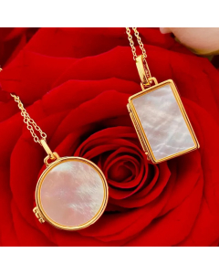 Retro Round Rectangle Titanium Steel Plating Inlay Shell 18K Gold Plated Pendant Necklace_colorza_4