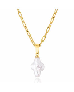 Retro Roman Style Cross Freshwater Pearl Titanium Steel Plating 18K Gold Plated Pendant Necklace