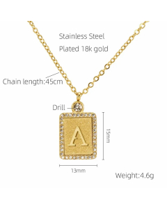 Modern Style Letter A Titanium Steel Plating Inlay Rhinestones 18K Gold Plated Pendant Necklace