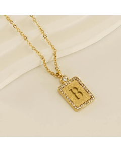 Modern Style Letter B Titanium Steel Plating Inlay Rhinestones 18K Gold Plated Pendant Necklace