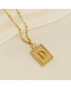 Modern Style Letter D Titanium Steel Plating Inlay Rhinestones 18K Gold Plated Pendant Necklace