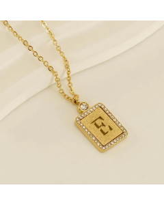 Modern Style Letter E Titanium Steel Plating Inlay Rhinestones 18K Gold Plated Pendant Necklace