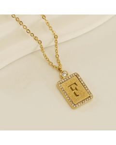 Modern Style Letter F Titanium Steel Plating Inlay Rhinestones 18K Gold Plated Pendant Necklace
