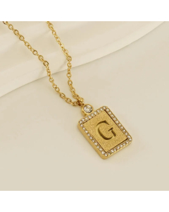 Modern Style Letter G Titanium Steel Plating Inlay Rhinestones 18K Gold Plated Pendant Necklace